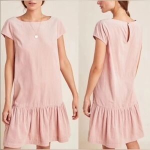 Maeve Anthropologie Corduroy Cap Sleevee Drop Waist‎ Mini Dress in Pink - 2